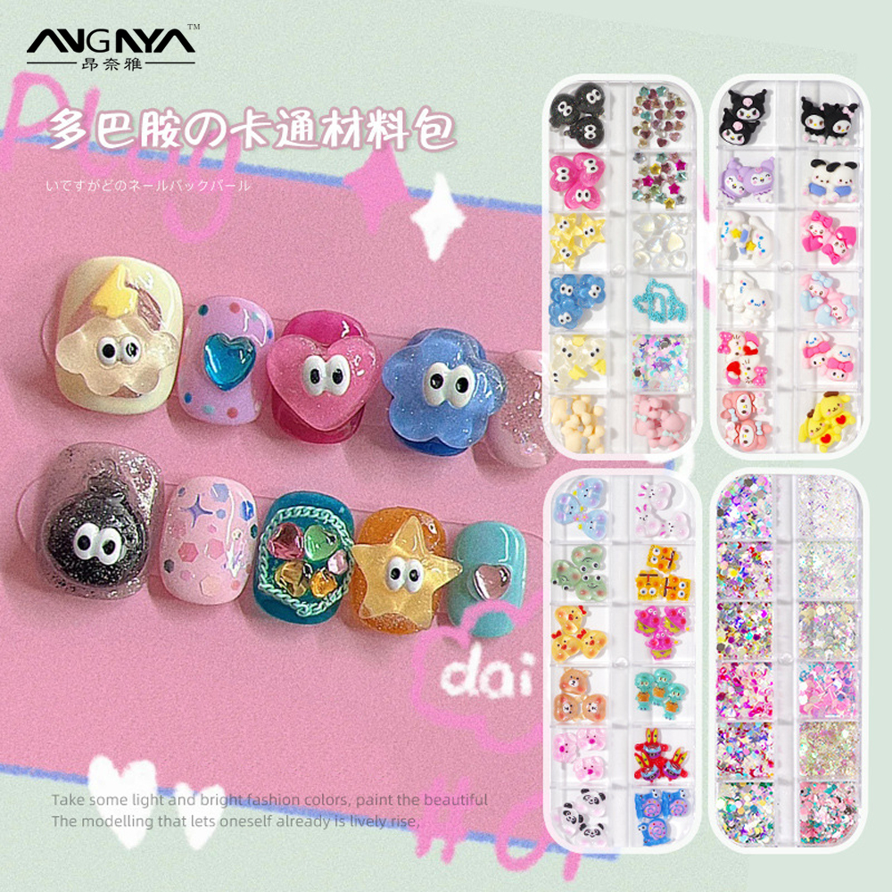 Angnya 3D น่ารัก Sanrio Rhinestone ผสมเล็บอุปกรณ์เสริมสําหรับ DIY เล็บการ์ตูนตกแต่งเล็บ