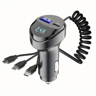Car Charger One for Three 3.1A Type C with Voltage Display 3 in 1 Mobile Phone Charger