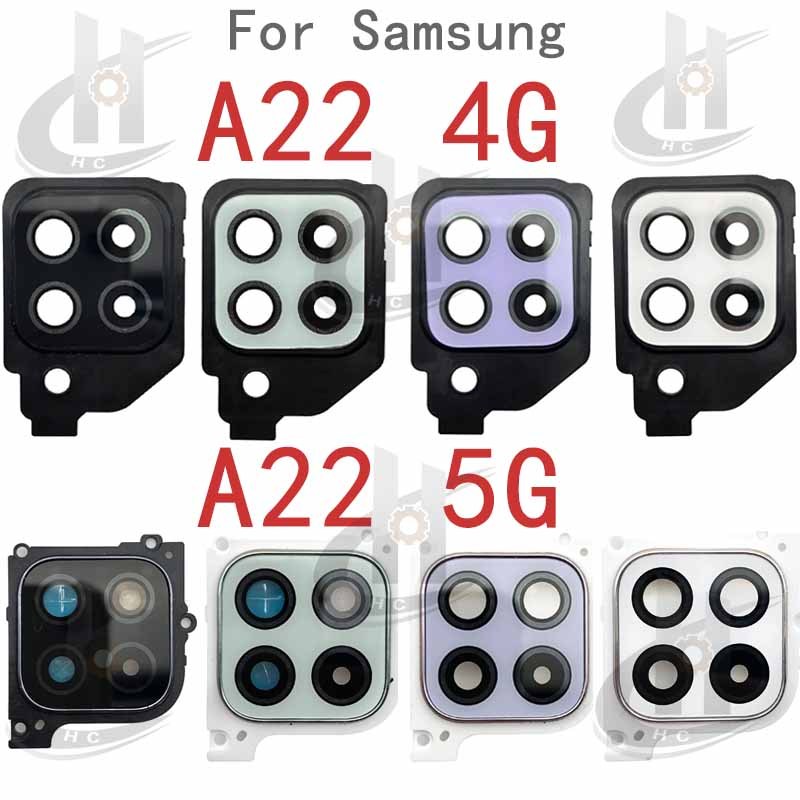 กล้องด้านหลังแหวนเลนส์ฝาครอบกระจกพร้อมกรอบสําหรับ Samsung Galaxy A22 4G 5G อะไหล่ทดแทน