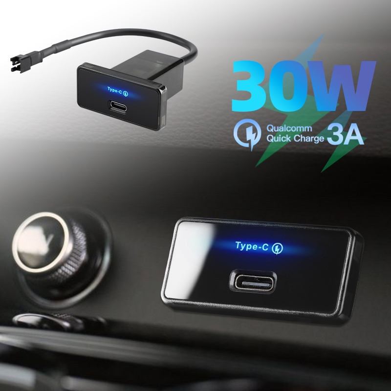 12v-24v 30W 1 พอร์ต USB Outlet, PD3.0 Fast Charging Type C ปลั๊กชาร์จ, แสงสีฟ้า, สําหรับรถยนต์ Marine รถบรรทุกเรือ ATV Motorcycl RV