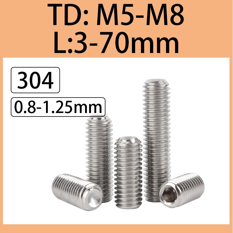 สกรู ตัวหนอน หกเหลี่ยม ปลายตัด สแตนเลส 304 หัวสกรู ทรงกรวย Hex Socket Set Screw M5 M6 M8