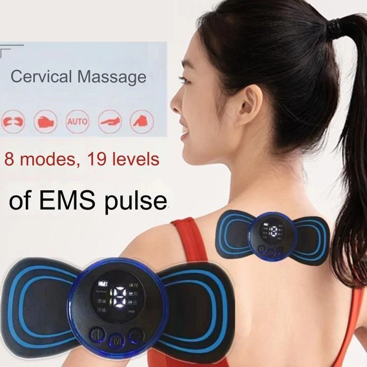Ems เครื่องนวดคอ 8 โหมดจอแสดงผล จอแอลซีดี เครื่องกระตุ้นกล้ามเนื้อเจลบรรเทาอาการปวดปากมดลูกผ่อนคลายกลับนวดแพทช์คอ นวด ไหล่ผ่อนคลายไฟฟ้าฝังเข็ม เบาะ