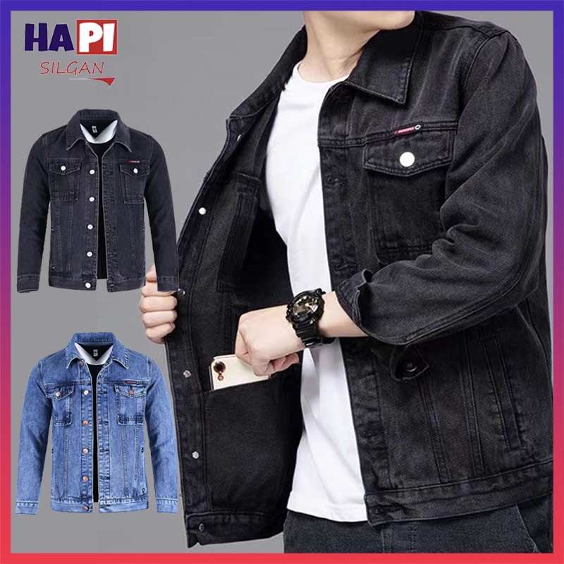 (TH STOCK)ผู้ชายแจ็คเก็ตยีนส์หลวมย้อนยุคเวอร์ชั่นเกาหลีสีดําแจ็คเก็ตสีฟ้าอินเทรนด์ ม-2เอ็กแอล