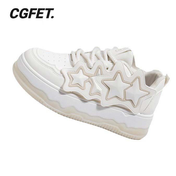 Cgfet ดาวน่าเกลียดน่ารักหัวใหญ่รองเท้าสีขาวขนาดเล็กหนา soled ผู้หญิงรองเท้าขนมปังนักเรียนสบายๆ
