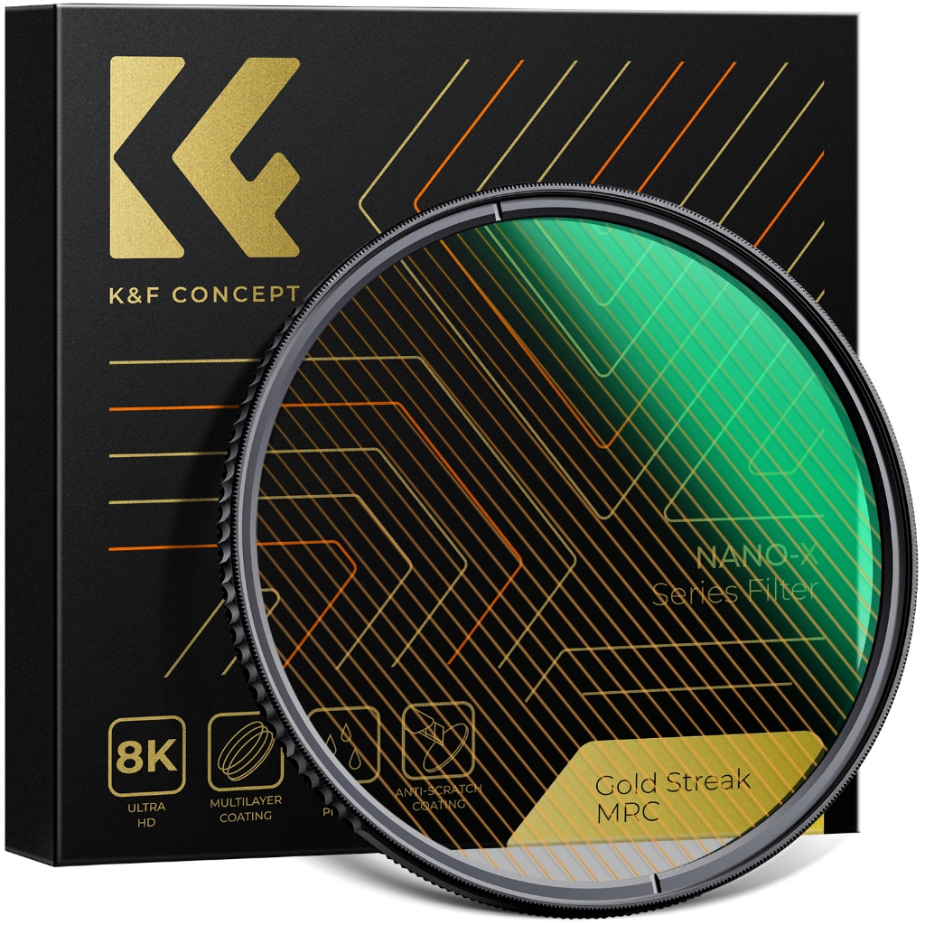 K&f Concept 4-82 มม. Gold Streak Effect เลนส์กรอง (2 มม.) Anamorphic Optical Glass Light Flare Effect Filter สําหรับเลนส์กล้อง Nano-Xcel Series 49/52/55/58/62/67/72/77/82 มม.