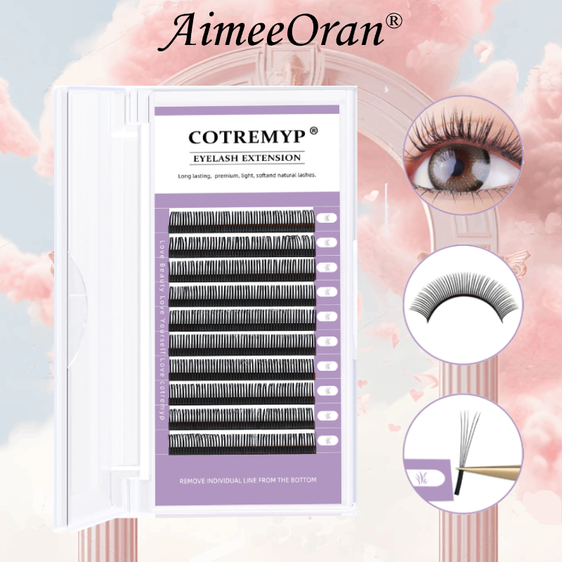 Cotremyp ขนตาปลอม 0.07D 8 9 10 11 12 13 14 มม. รูปทรงตัว W พัดลมง่าย ต่อขนตานุ่ม