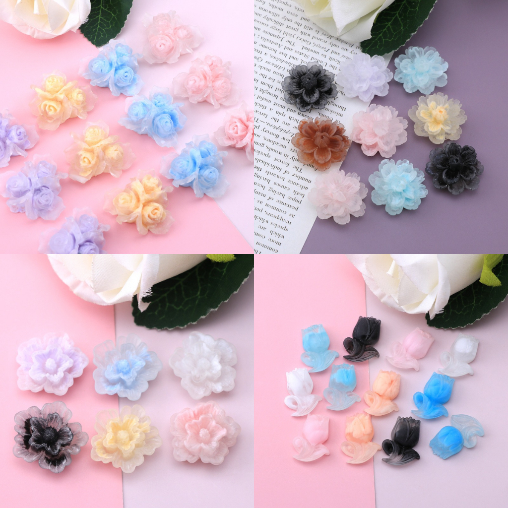 แผ่นเจลเรซิ่น รูปดอกกุหลาบ สีชมพู สําหรับใช้ในการตกแต่งโทรศัพท์มือถือ 10 ชิ้น ต่อชุด