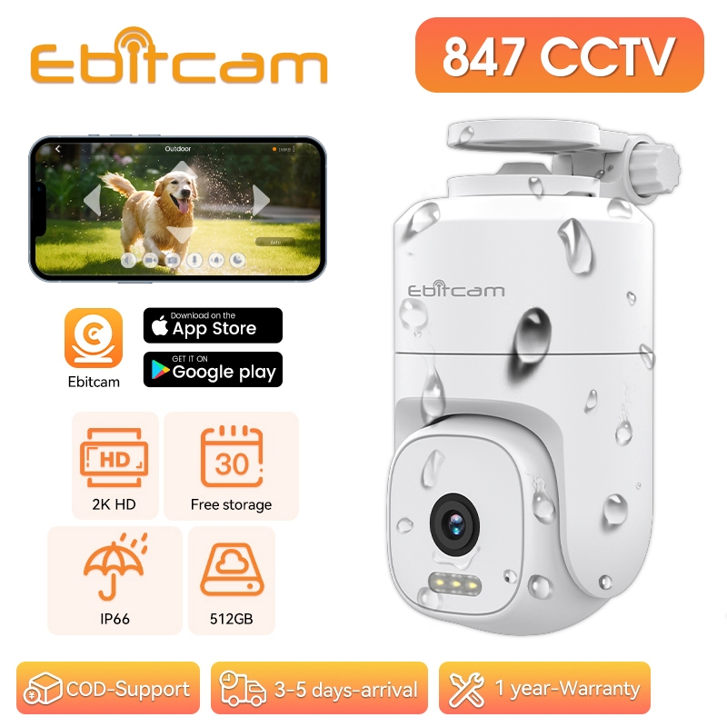 Ebitcam กันน้ำระดับ IP66 กล้องวงจร/2K HD วงจรปิด/กล้องวงจรปิด/โทร 2 ทิศทาง, การมองเห็นได้ในเวลากลางคืนสี 8x ซูม 360° การแปลและเอียง Ptz, การตรวจจับกีฬา/เสียง AI, สัญญาณเตือน, รองรับ Alexa