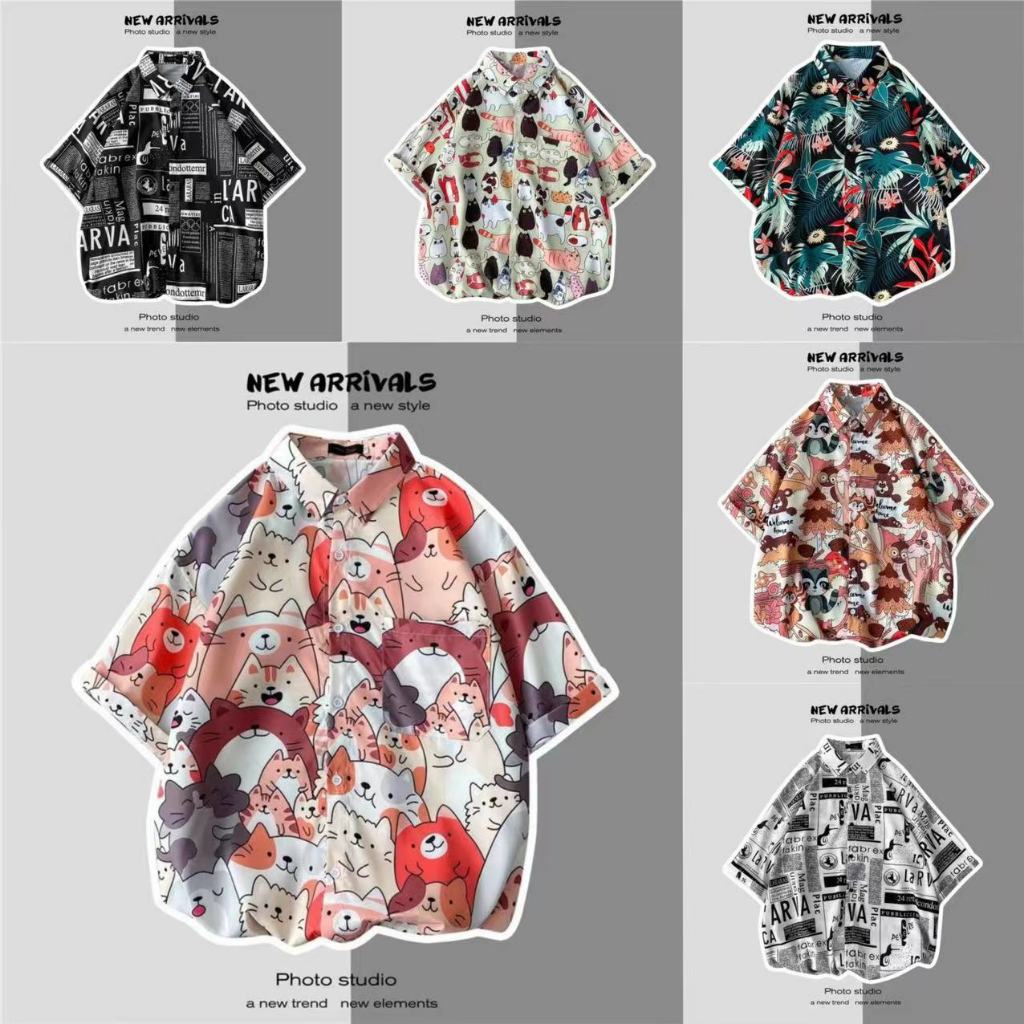 เสื้อฮาวาย hawaii แขนสั้น พิมพ์ลาย สำหรับผู้ชาย เสื้อเชิ้ตฮาวาย ฮาวายสไตล์เกาหลี ผ้าใส่สบาย สินค้าพร้อมส่ง M-3XL 100 แบบ รุ่น 1150 D100