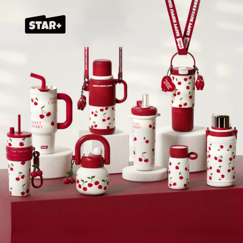 STAR+ เชอร์รี่🍒 แก้วเก็บความเย็น ของขวัญปีใหม่ ขวดน้ำร้อน แก้ว Starplus แก้วน้ำเก็บความเย็น พอดีในรถ