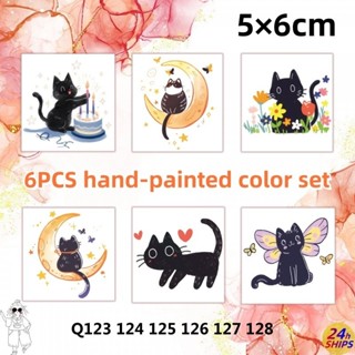 6ชิ้นมือวาดดอกไม้ลูกแมวรูปแบบสักน่ารักสาวแขนสักสติกเกอร์รอยส…