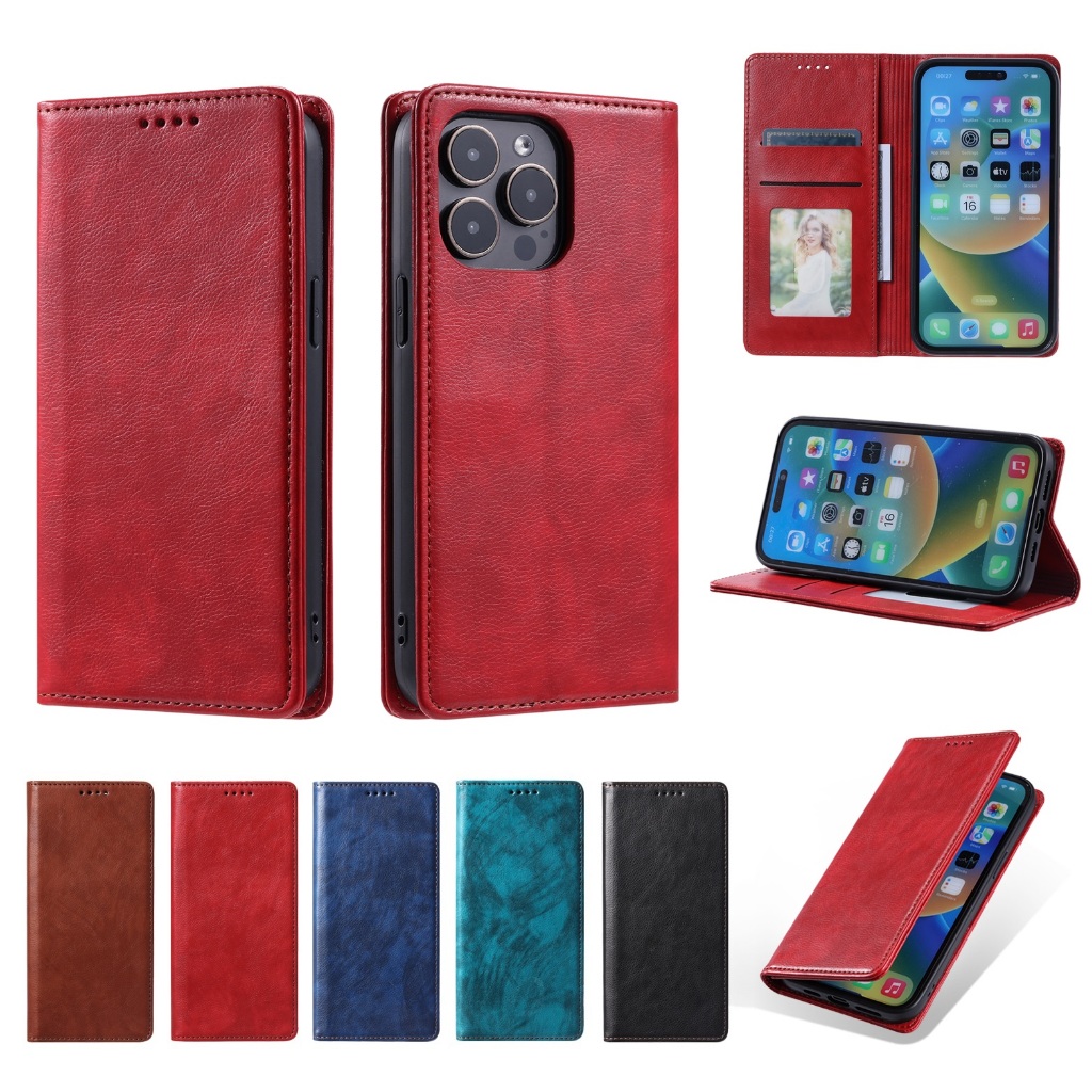 เคสไอโฟน Case for iPhone 16 Pro Max 15 14 Plus 12 13 Pro XS Max X XR 16+ 15+ 14+ 16promax 15promax 14promax 13promax 12promax เคสโทรศัพท์หนัง TPU นิ่ม แบบฝาพับแม่เหล็ก พร้อมช่องใส่บัตร และขาตั้ง สําหรับ Flip Cover Leather Wallet ซองมือถือ ฝาพับหนัง