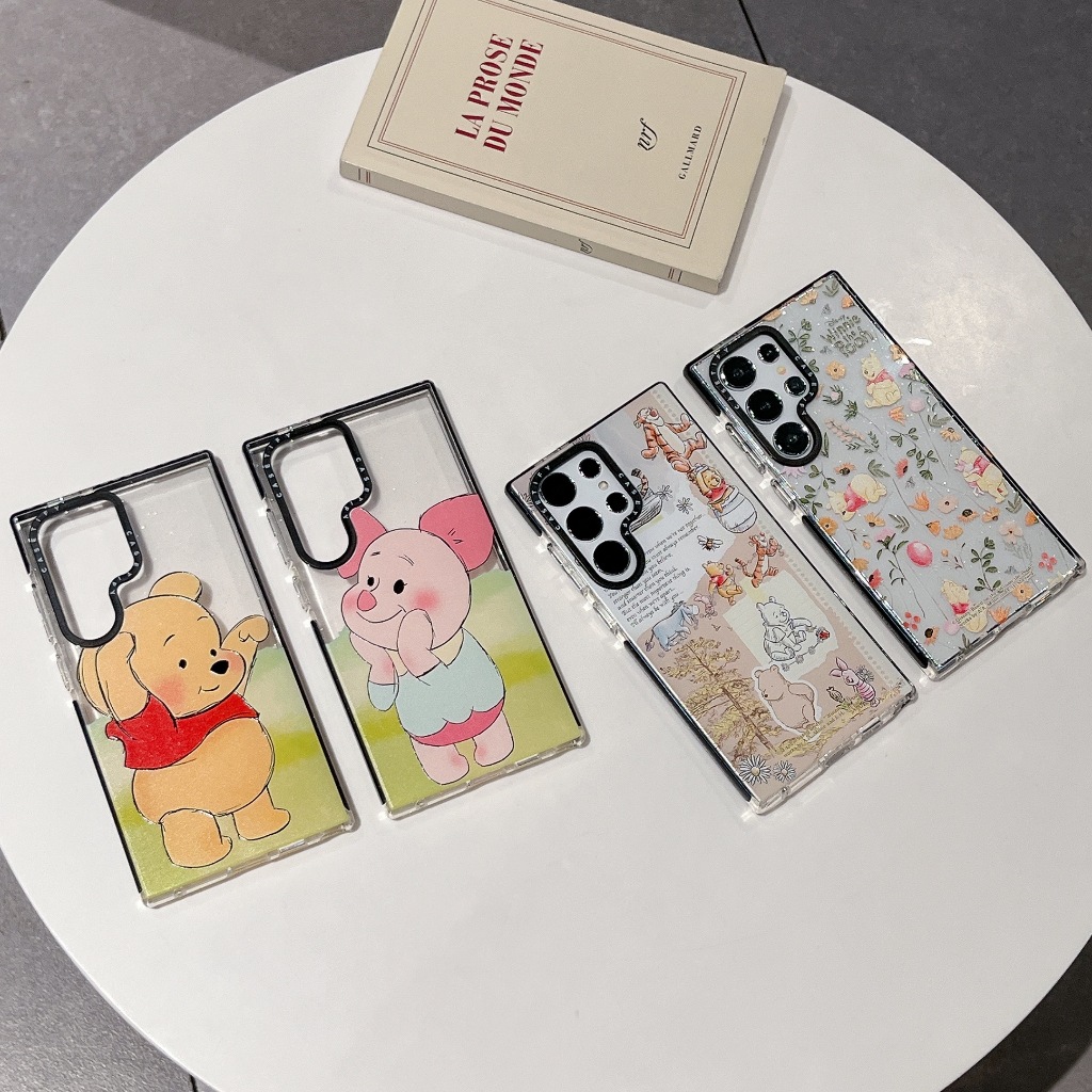 แวววาว การ์ตูนน่ารัก หมีสีเหลือง ลูกหมู เคส Samsung Galaxy S24 Ultra S24 Plus S24 S23 Ultra S23 Plus S23 S22Ultra Case เคสโทรศัพท์ใหม่ ด้านข้างตัวอักษรภาษาอังกฤษ TPU ซิลิโคนอ่อนนุ่มป้องกันการตก เคสมือถือซัมซุง