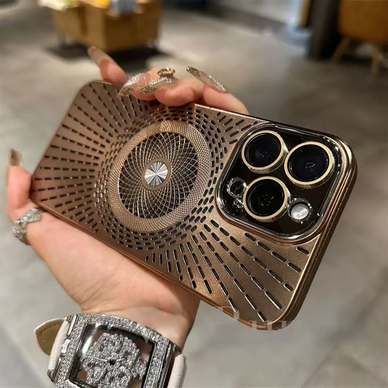 หรูหราทะเลทรายไทเทเนียมทองแม่เหล็กดึงดูดความเย็นอะคริลิคเคสโทรศัพท์สําหรับiphone 16 15 14 13 12 Pro Maxกรณีกันกระแทกพร้อมป้องกันกล้องเคสแข็งiPhone 16 Plus Cover