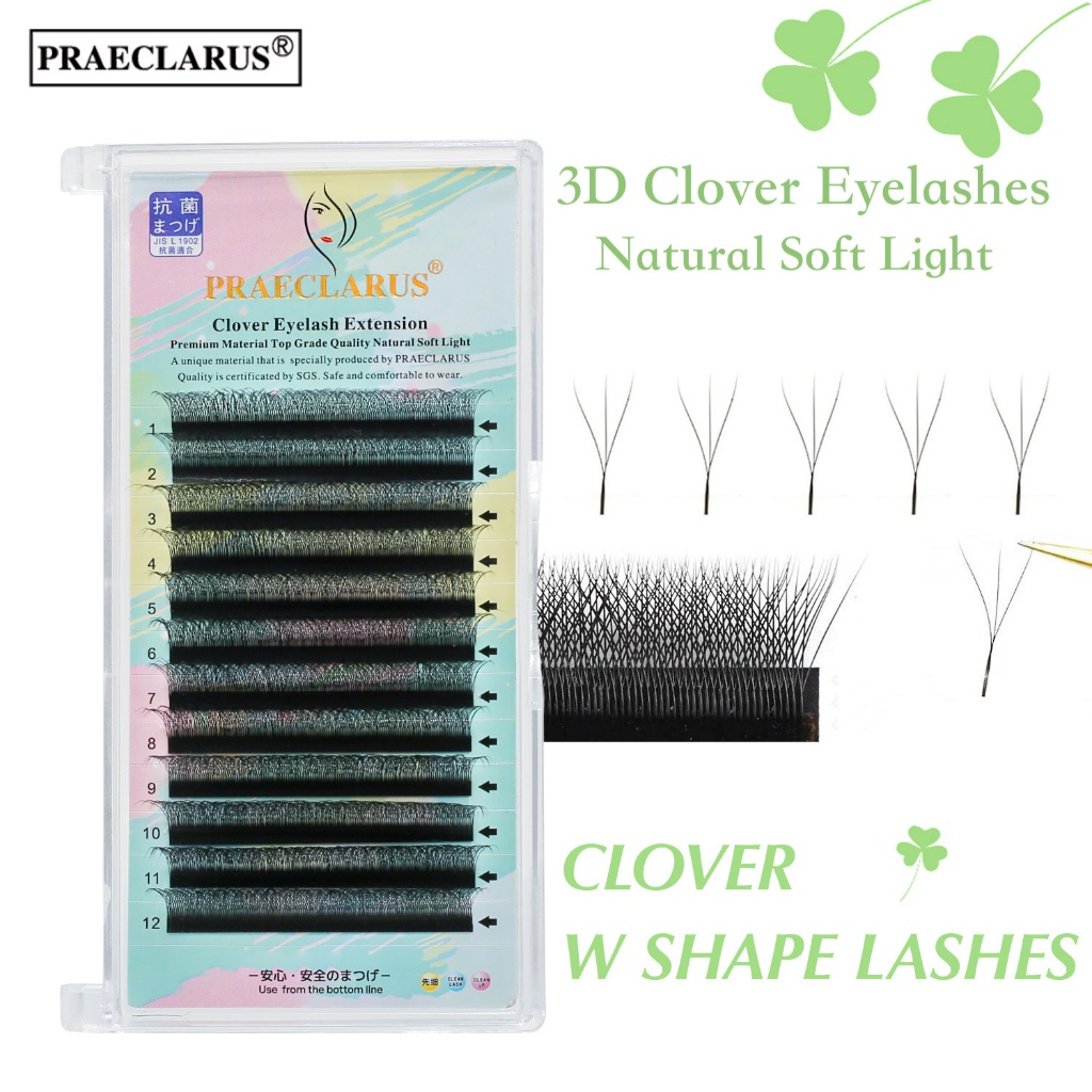 Paeclarus 3D Clover Eyelash Extension ความหนา 0.05&0.07 มม.วัสดุ PBT ระดับพรีเมียมทอมือธรรมชาตินุ่ม Premade Volume W รูปร่าง 3D Clover Eyelash Extensions