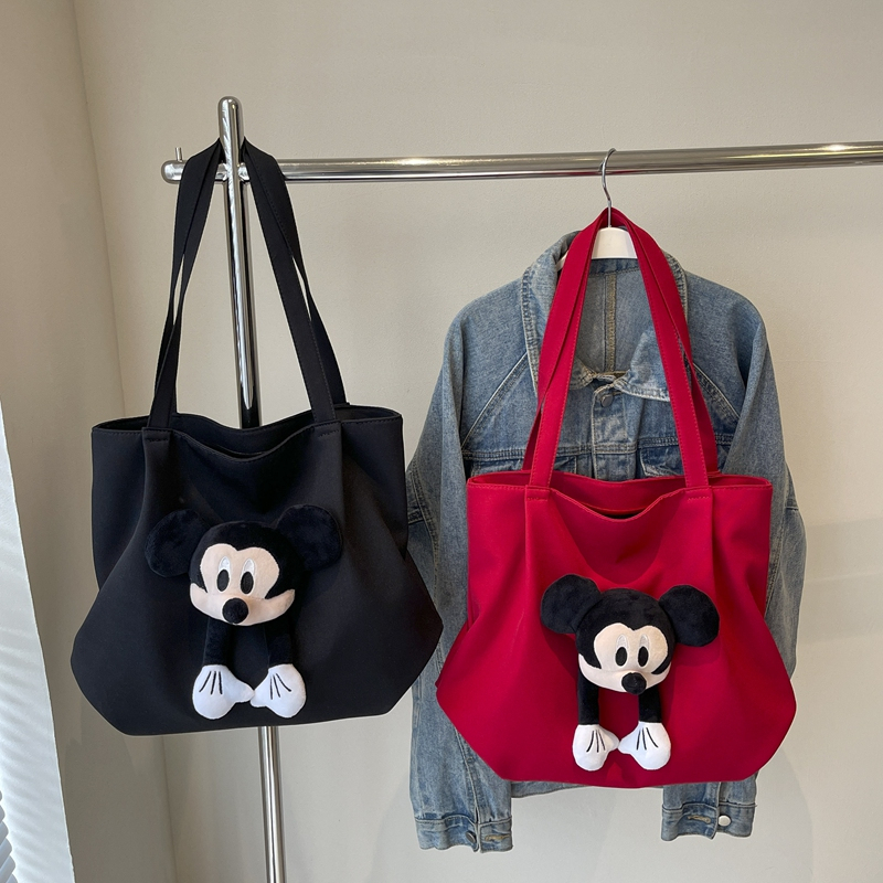 Disney Disney Mickey กระเป๋าสะพายขนาดใหญ่ความจุ Casual Tote กระเป๋าแฟชั่นสุภาพสตรี All-Match Messenger กระเป๋าผ้าไนลอนพิมพ์ Shou