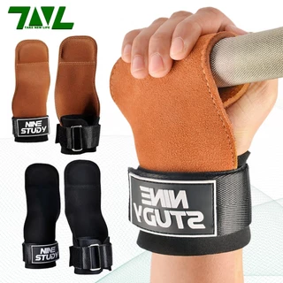 ถุงมือฟิตเนส STRAPS Leather Grip pads & Strap ไมโครไฟเบอร์ สแต๊ป หนังวัว หนังแท้ รัดข้อมือ ถุงมือ เซพข้อ（1คู่）