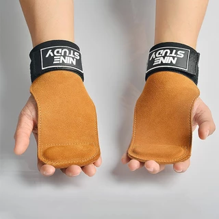 ถุงมือฟิตเนส STRAPS Leather Grip pads & Strap ไมโครไฟเบอร์ สแต๊ป หนังวัว หนังแท้ รัดข้อมือ ถุงมือ เซพข้อ（1คู่）