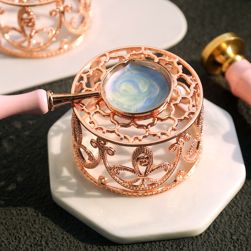 Vintage Wax Furnace Wax Seal Stamp Tool Rose Gold Hollow Fire Lacquer Bead Stick เครื่องทําความร้อนเตาช้อน DIY Christmas New Year Gift Wrap Craft Wax Sealing Melting Candle