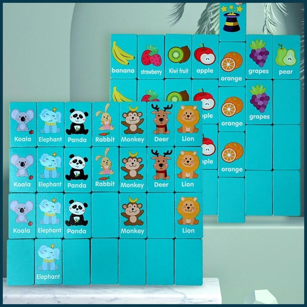 ของเล่นเกมจับคู่ไม้ รูปการ์ตูนสัตว์ ผลไม้ เสริมการเรียนรู้เด็ก