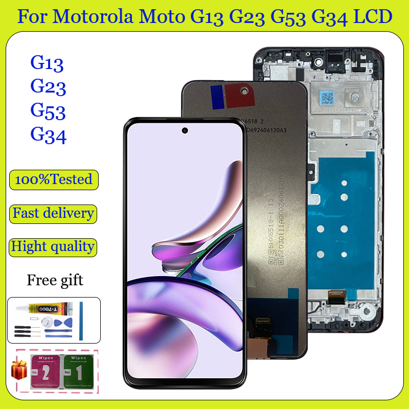 Original สําหรับ Motorola Moto G13 จอแสดงผล LCD กรอบหน้าจอสัมผัสสําหรับ Moto G23/G53/G34 หน้าจอเปลี่
