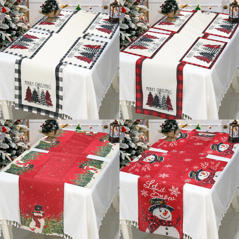 1 ชุดผ้าลินินตกแต่งคริสต์มาสคริสต์มาสตาราง Runner Placemats Snowman ต้นคริสต์มาสสไตล์ Xmas Home Decor อุปกรณ์งานปาร์ตี้คริสต์มาสตกแต่งปีใหม่ 2025