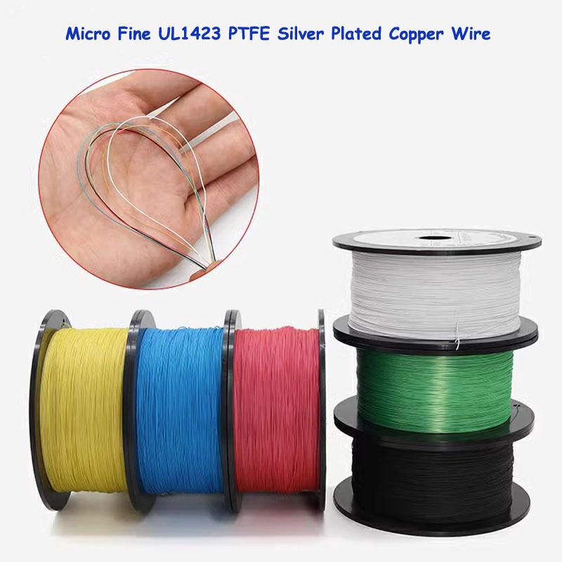 Ptfe ลวดทองแดงชุบเงิน 38/36/34/30/28/26 AWG Micro Fine UL1423 อุณหภูมิสูงอิเล็กทรอนิกส์ DIY สาย Core เดี่ยว