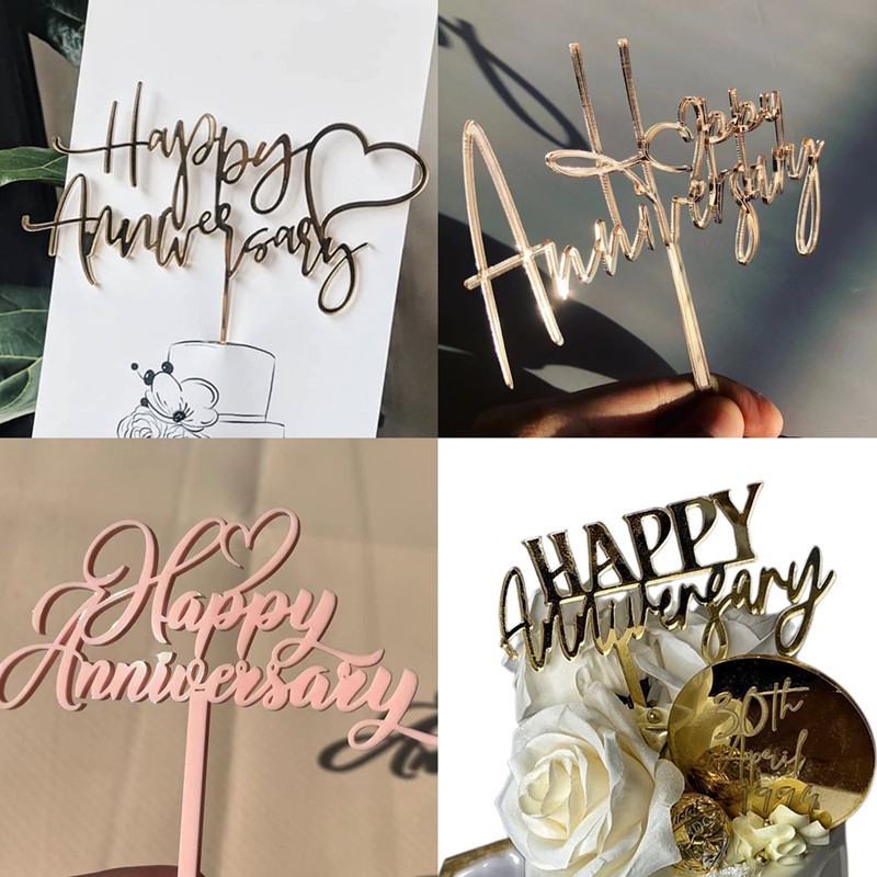 1ชิ้นวันครบรอบแต่งงานตกแต่งเค้กอะคริลิเค้ก ที บน อุปกรณ์พรรค