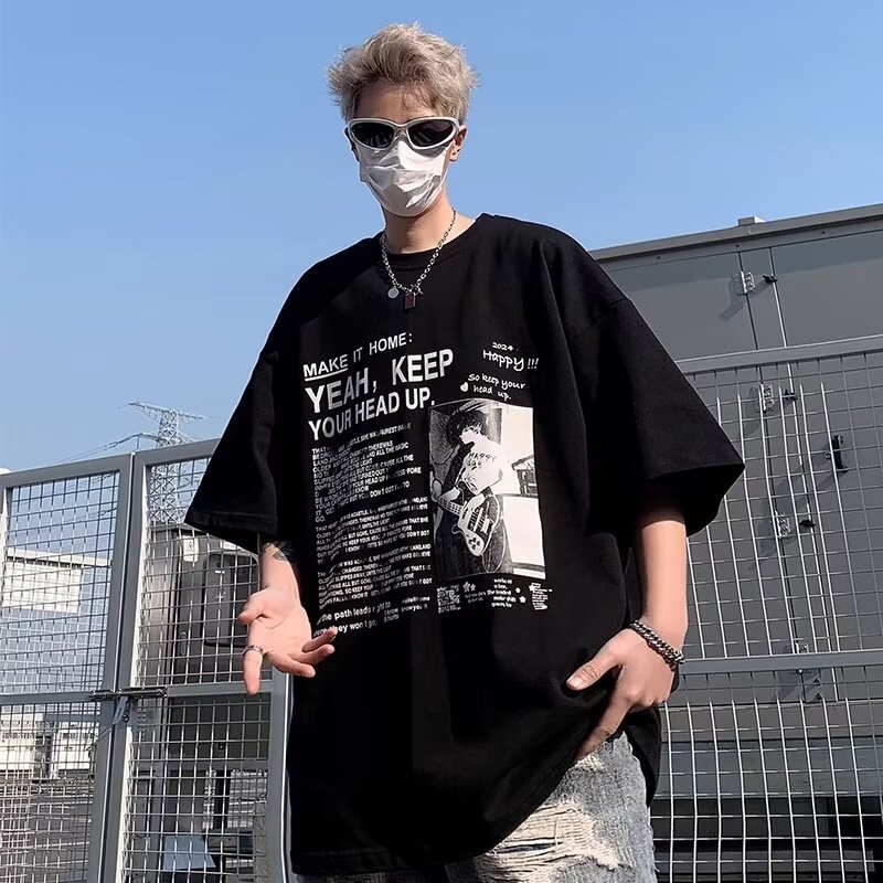 Metal Band Guitarist American Retro เสื้อยืดแขนสั้น Unisex หลวม 2024 ฤดูร้อนครึ่งแขน Top Over Size