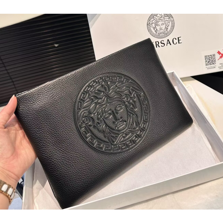 [กล่องของขวัญ] แฟชั่น Versace กระเป๋าสตางค์แบบยาว หนังคุณภาพสูง ธุรกิจสบาย ๆ ผู้ชายถือกระเป๋า