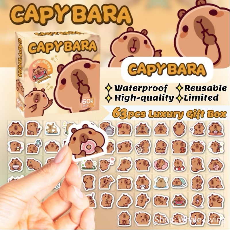 63 ชิ้น สติ๊กเกอร์ คาปิบาระ ซานริโอ สติ๊กเกอร์ชนิดบรรจุกล่อง สติ๊กเกอร์น่ารัก สติ๊กเกอร์นักเรียน สติ๊กเกอร์กันน้ํา