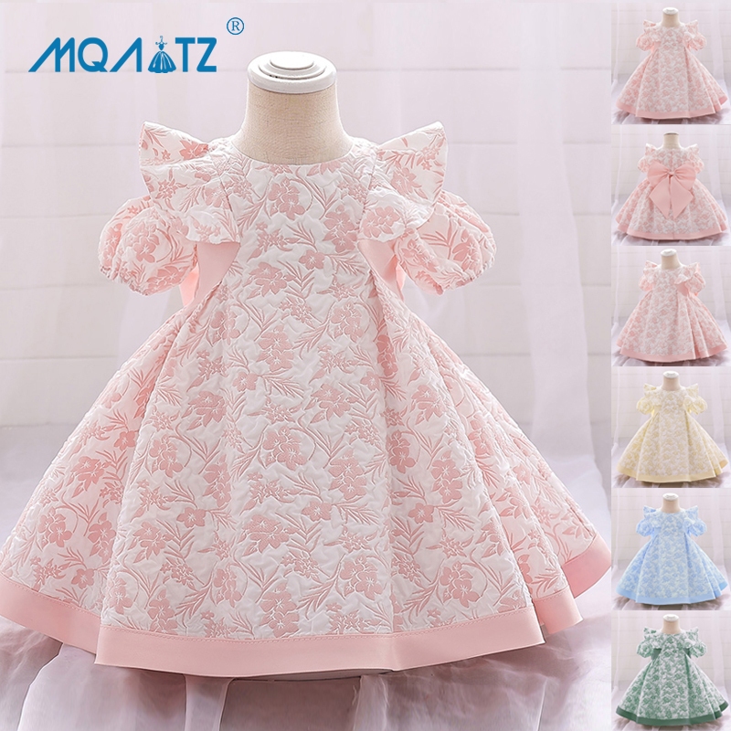 Mqatz เด็กวัยหัดเดิน 1 ปีชุดวันเกิดสําหรับเสื้อผ้าเด็กทารก Baptism โบว์ใหญ่ชุดเจ้าหญิงสาวชุดพรรคชุด L2163XZ