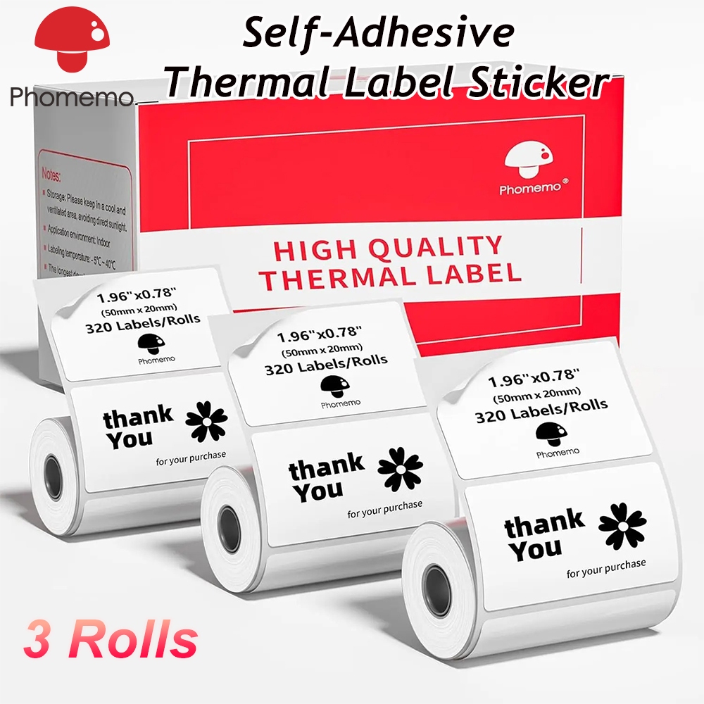 Phomemo (3 เล่ม) สติ๊กเกอร์ฉลากความร้อนสีขาวสำหรับเครื่องพิมพ์  M100 M110 M221 M220 M120 M200 241BT 20-50mm Thermal label sticker printer