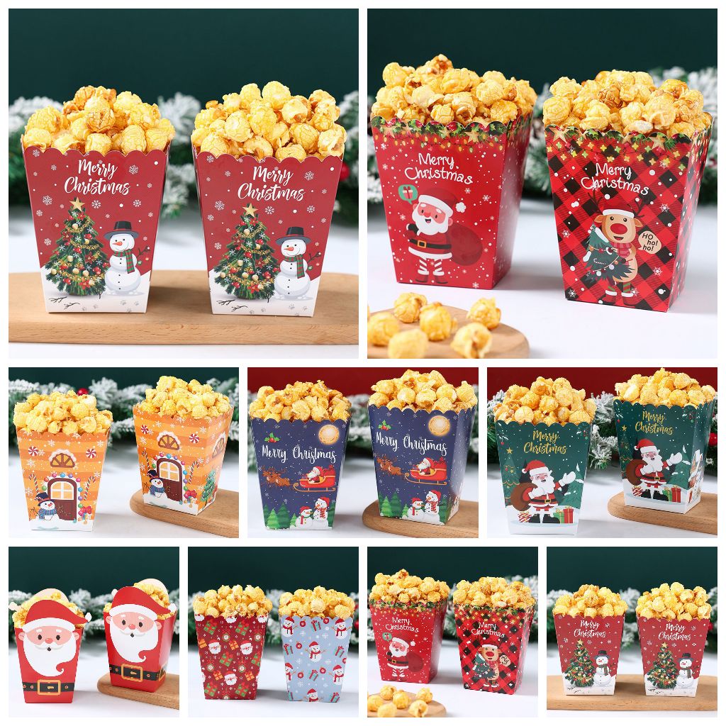 10pcs Santa Claus รูปแบบ Popcorn กล่อง Christmas Party Favor 10*12*7 ซม.กระดาษ Treat กล่องคริสต์มาส Partyneeds Party ตกแต่ง