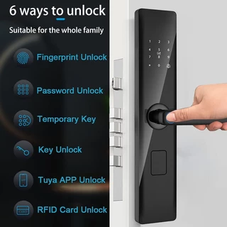 Tuya สมาร์ทล็อค Wirelss พร้อมรหัสผ่านลายนิ้วมือ IC การ์ดปลดล็อค USB ชาร์จฉุกเฉินจับทิศทางปรับได้ ﻿ล็อคประตูดิจิตอล