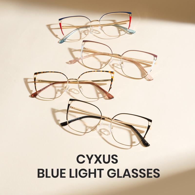 Cyxus กรอบตาแมวป้องกันแสงสีฟ้าแว่นตาขาสปริงกรอบสแตนเลส 8170
