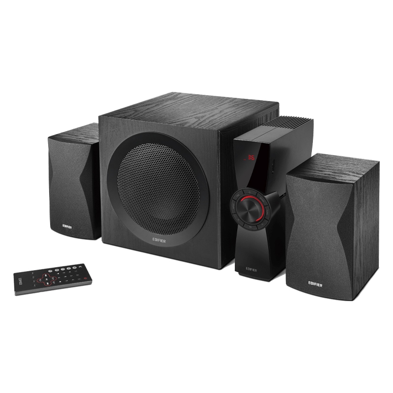 Edifier CX7 ระบบลำโพงพีซี 2.1, แอมป์ในตัว, กำลังขับออก 69W RMS, ซับวูฟเฟอร์ 8 นิ้ว, เสียงเบสที่ทรงพลัง, รองรับ Bluetooth, RCA, AUX, การ์ด SD, USB ไดรฟ์, รีโมทไร้สาย