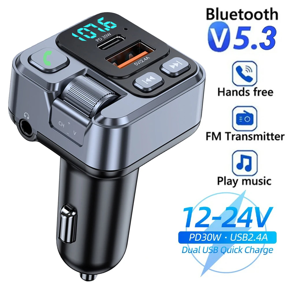 30w PD USB Type C Fast Charging Car Charger บลูทูธ 5.1 Fm เครื่องส่งสัญญาณรถบลูทูธรถ Mp3 เครื่องเล่นแฮนด์ฟรีสําหรับ iPhone Xiaomi Huawei Samsung