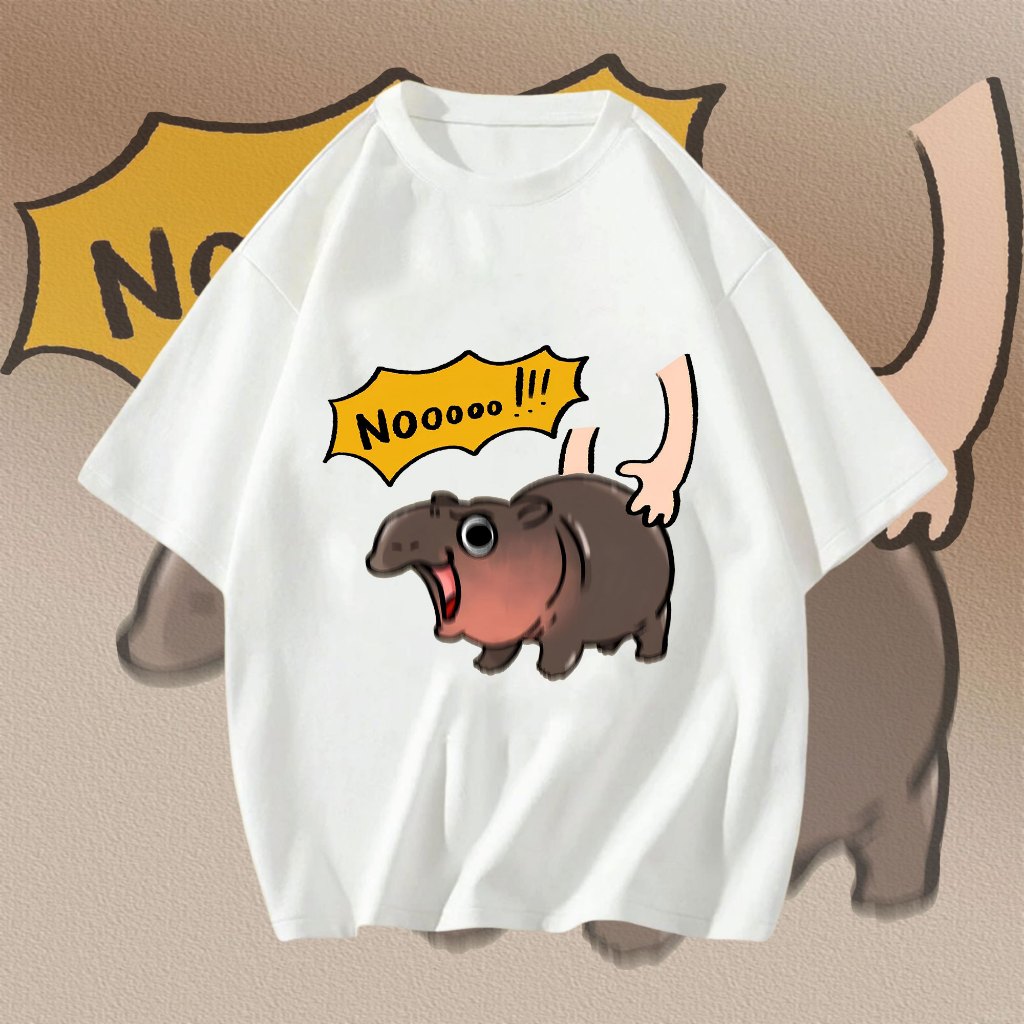 เสื้อหมูเด้ง Moodeng hippo เสื้อลายฮิปโปน่ารัก ฮิปโป แคระ หมู เด้ง T-shirt ผ้าCotton 100% ใส่สบาย ไม่หด ใหม่