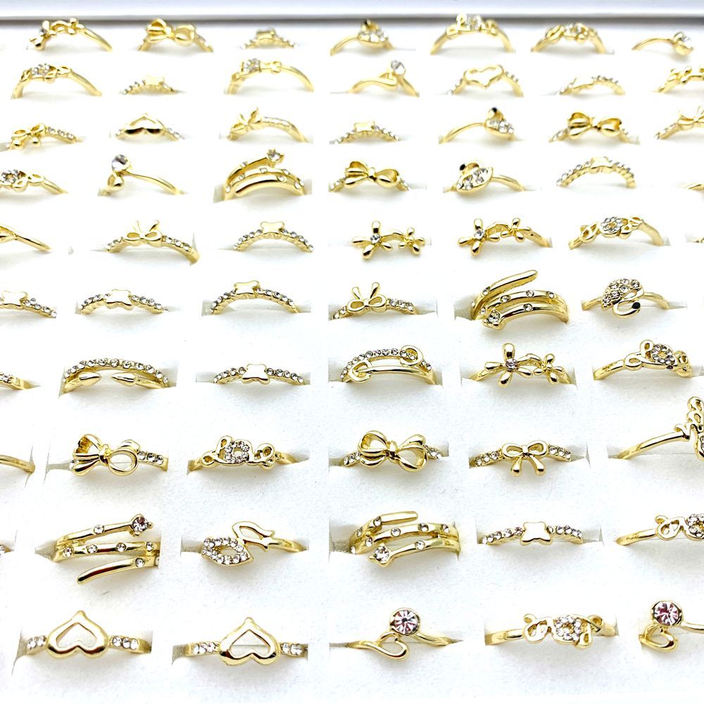 30 ชิ้น/ล็อตแหวนสตรีประกาย Rhinestone สีทองน่ารักเครื่องประดับแฟชั่น - รูปที่ 3