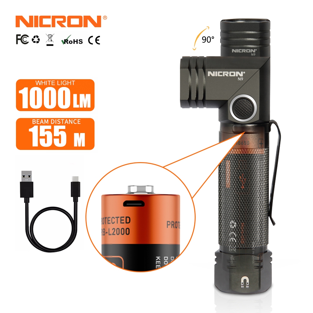 Nicron ไฟฉาย Led B71e/N9 1300/1000 Lumens ความสว่างสูงไฟฉาย Ip65 ไฟฉายกันน้ํา