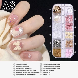 Renbg 12 กริดโบว์ตกแต่งเล็บ 3D Aurora Bowknot เรซิ่น Ch เครื่องประดับ DIY ตกแต่งเล็บอุปกรณ์ TH