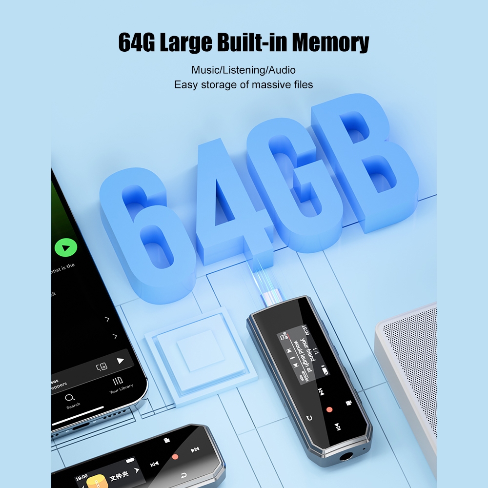 Ruizu X80 เครื่องเล่นเพลง 64G U Disk HiFi Lossless บลูทูธ MP3 พร้อมคลิปสนับสนุนการบันทึกแฟ้ม Transfer Pedometer แบบพกพา Walkman