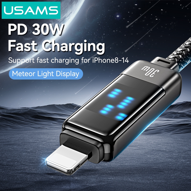 Usams USB C 30W PD Fast สายชาร์จ USB Type C สายเคเบิลข้อมูลสําหรับ iPhone8-14 Series