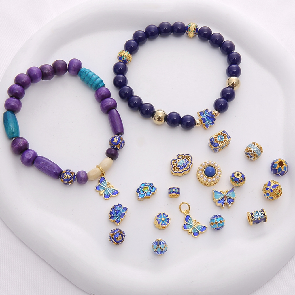 Cloisonne เครื่องประดับ Spacer ลูกปัดอุปกรณ์เสริมจีนคลาสสิกหัตถกรรมแบบดั้งเดิม 18k Gold-Plated อุปกรณ์เสริม DIY Handmade 1 ชิ้น