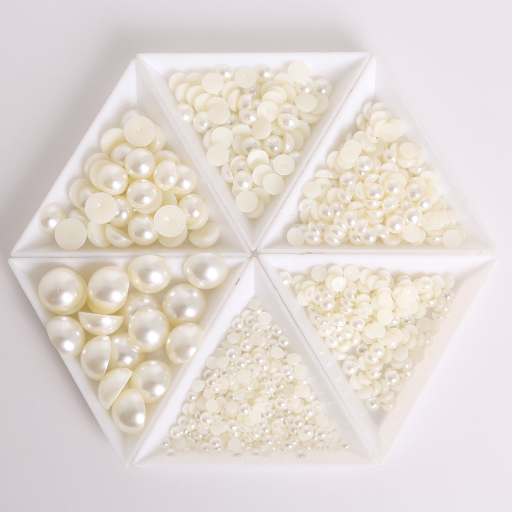 เลียนแบบ ABS Pearl Semiround ลูกปัดแบนกลับสีขาวงาช้างผสมสี Cabochon ครึ่งรอบลูกปัด DIY เครื่องประดับทํา