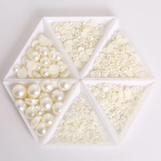 เลียนแบบ ABS Pearl Semiround ลูกปัดแบนกลับสีขาวงาช้างผสมสี Cabochon ครึ่งรอบลูกปัด DIY เครื่องประดับทํา