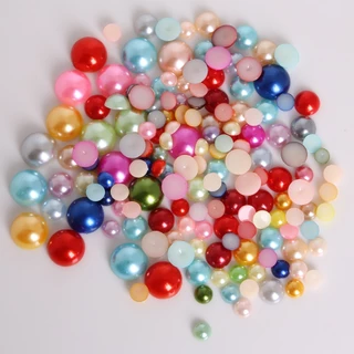เลียนแบบ ABS Pearl Semiround ลูกปัดแบนกลับสีขาวงาช้างผสมสี Cabochon ครึ่งรอบลูกปัด DIY เครื่องประดับทํา