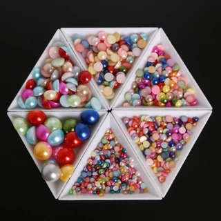 เลียนแบบ ABS Pearl Semiround ลูกปัดแบนกลับสีขาวงาช้างผสมสี Cabochon ครึ่งรอบลูกปัด DIY เครื่องประดับทํา