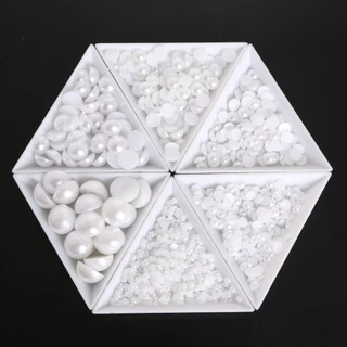 เลียนแบบ ABS Pearl Semiround ลูกปัดแบนกลับสีขาวงาช้างผสมสี Cabochon ครึ่งรอบลูกปัด DIY เครื่องประดับทํา